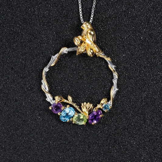 GEM'S BALLET Natural Colorful Gemstones Topaz Pendant Necklace