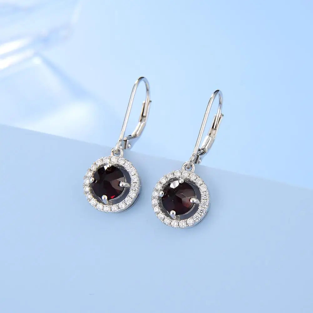 GEM'S BALLET Natural Black Garnet Emerald Birthstone Leverback Dangle Earrings 925 Sterling Silver