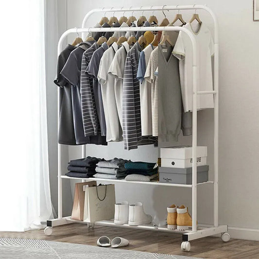 1.5m Large Clothes Rack Double Rail Rolling Stand Shoes Rack Storage Shelf White