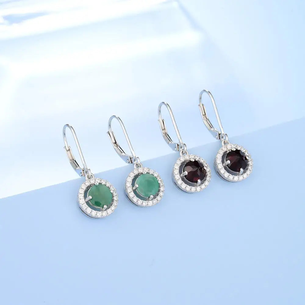 GEM'S BALLET Natural Black Garnet Emerald Birthstone Leverback Dangle Earrings 925 Sterling Silver