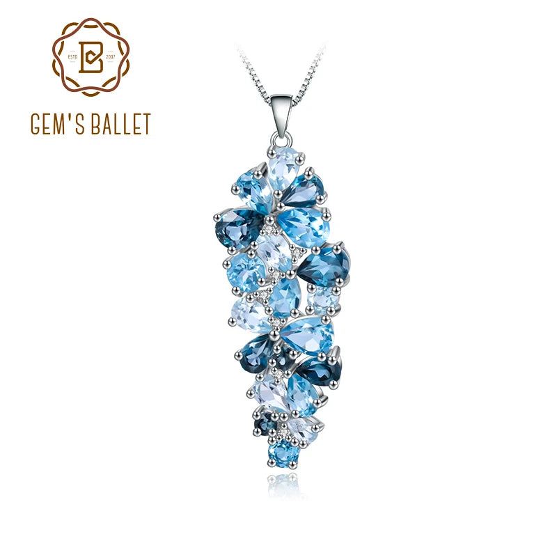 GEM'S BALLET London Blue Topaz Swiss Blue Topaz Sky Blue Topaz Mix Gemstone Pendants