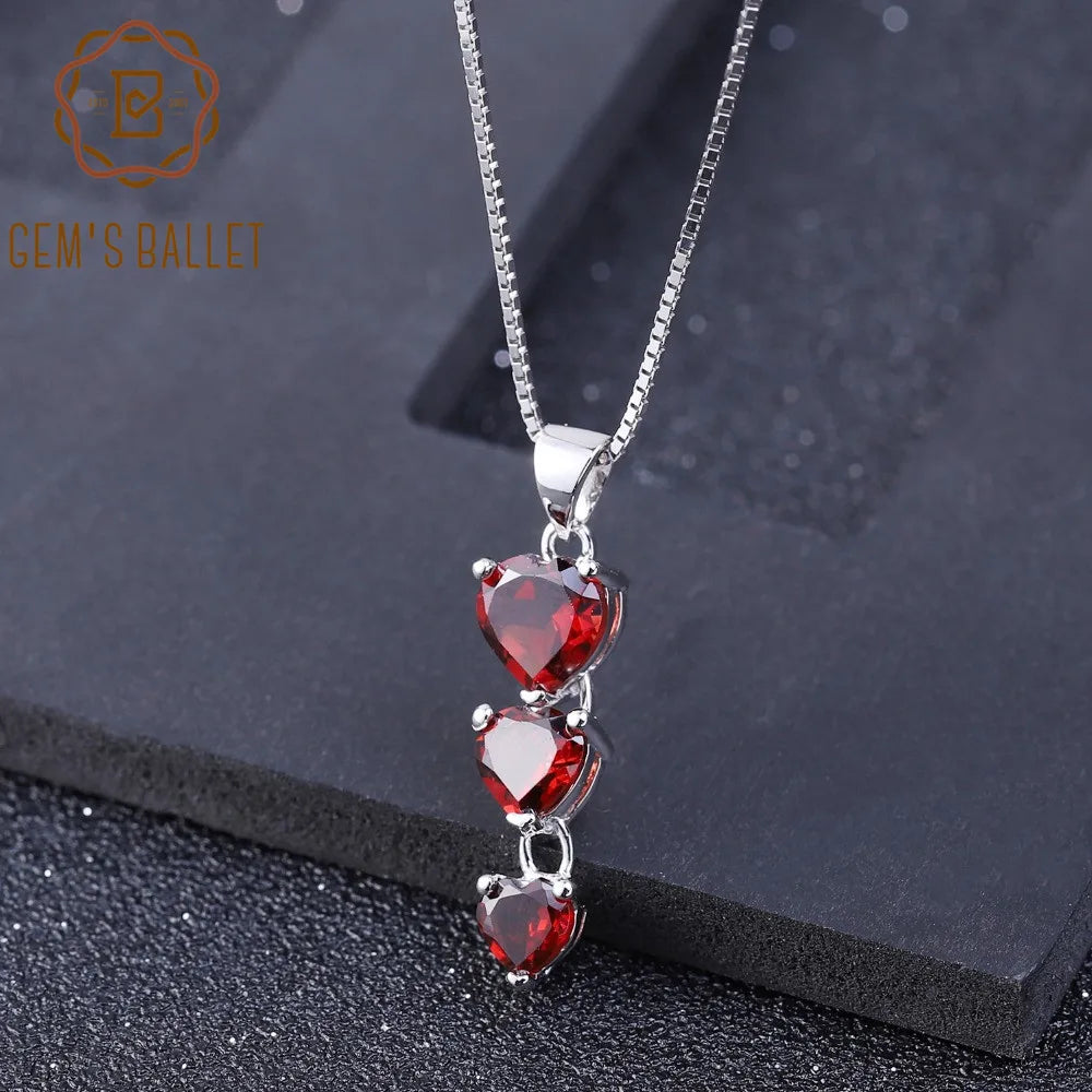 GEM'S BALLET 2.87Ct Natural Red Garnet Gemstone Genuine 925 Sterling Silver Heart Pendant Necklace