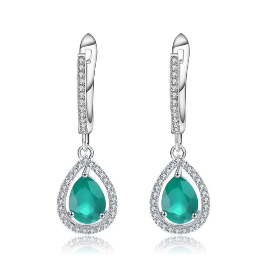 GEM'S BALLET Natural Water Drop Green Agate Gemstone Earrings 925 Sterling Silver