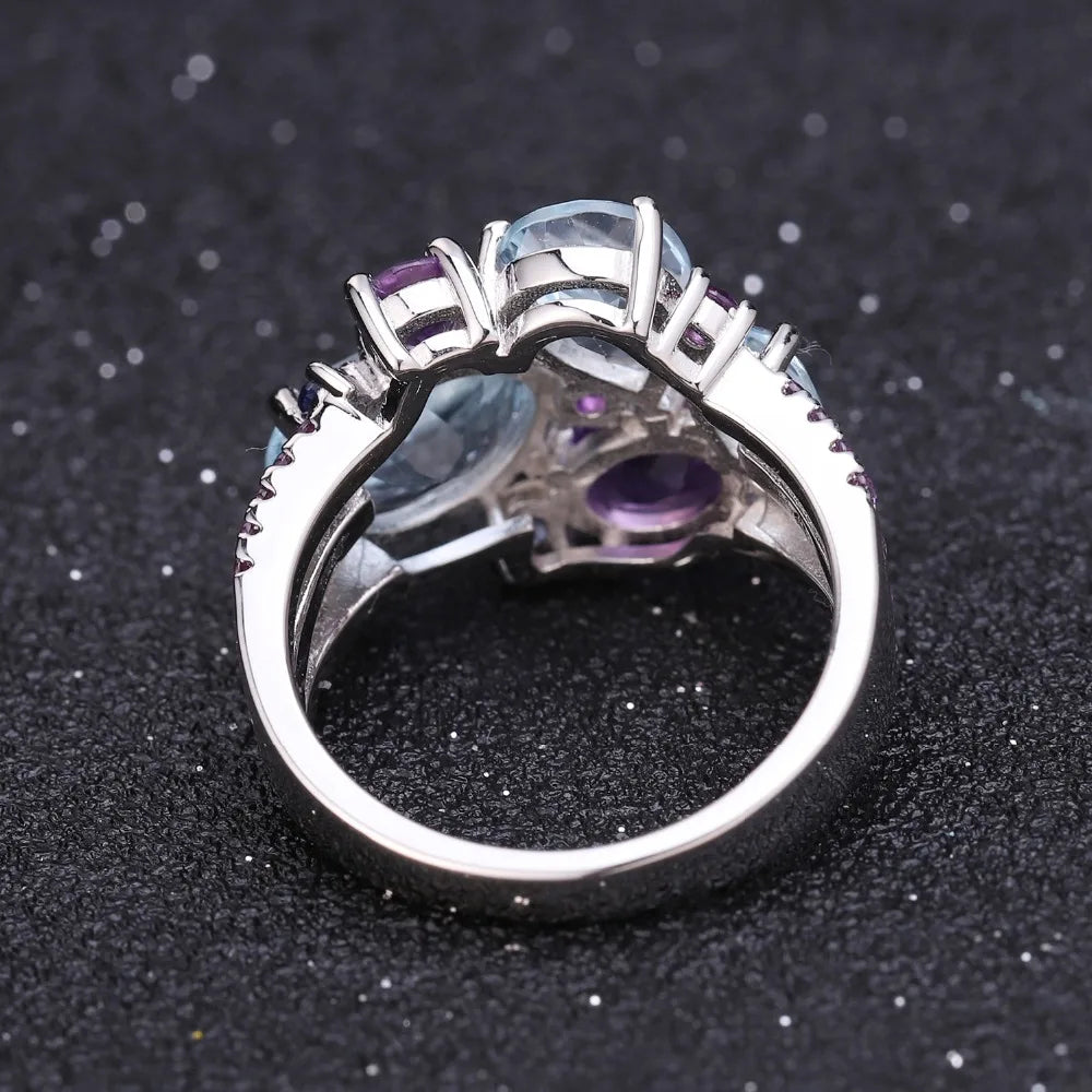 GEM'S BALLET Natural Sky Blue Topaz Amethyst Rings Fine Jewelry 925 Sterling Silver Gemstone