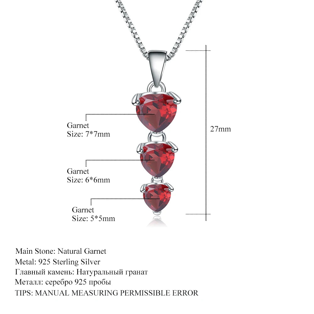 GEM'S BALLET 2.87Ct Natural Red Garnet Gemstone Genuine 925 Sterling Silver Heart Pendant Necklace