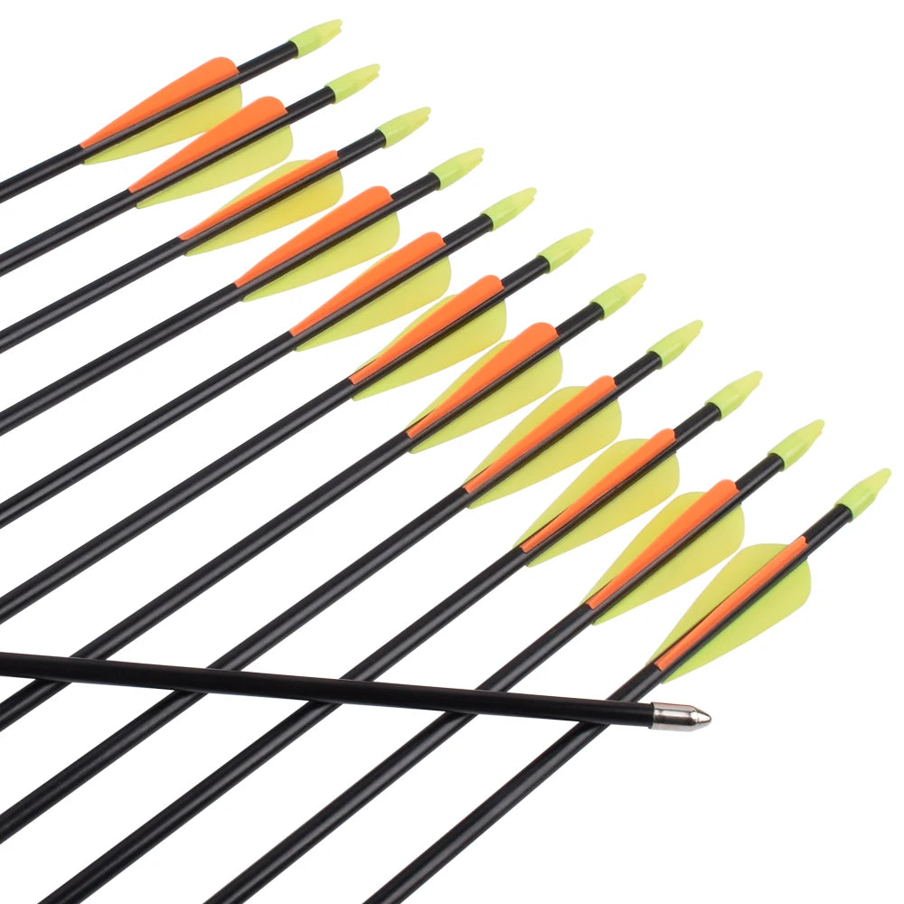 6/12PCS 24/26/28/30Inch Fiberglass Youth Archery Arrow Recurve Bow Fixed Bullet Point Tips