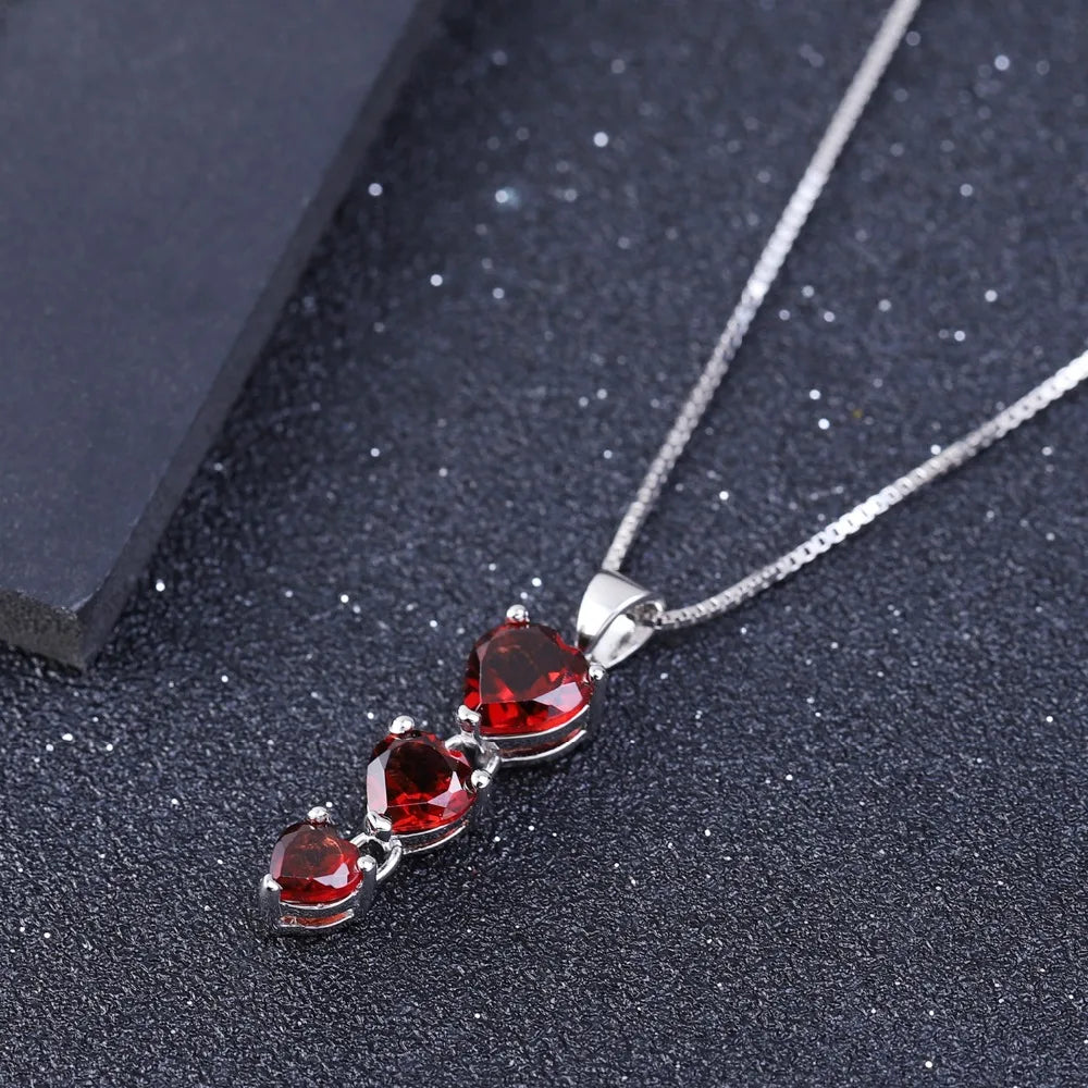 GEM'S BALLET 2.87Ct Natural Red Garnet Gemstone Genuine 925 Sterling Silver Heart Pendant Necklace