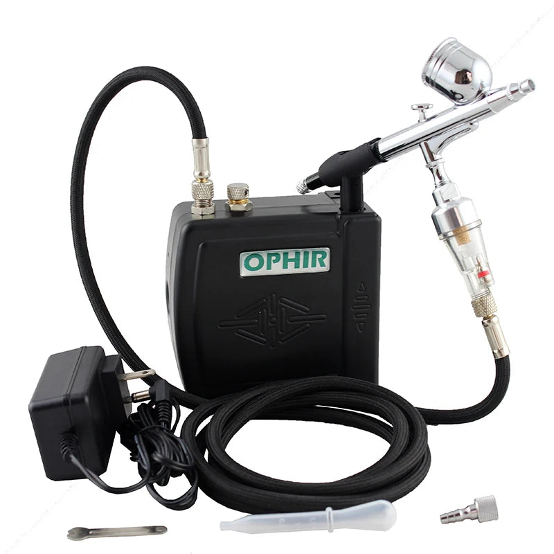 OPHIR Nail Art Airbrush Set 0.3mm Dual-Action Airbrush Kit with Mini Air Compressor