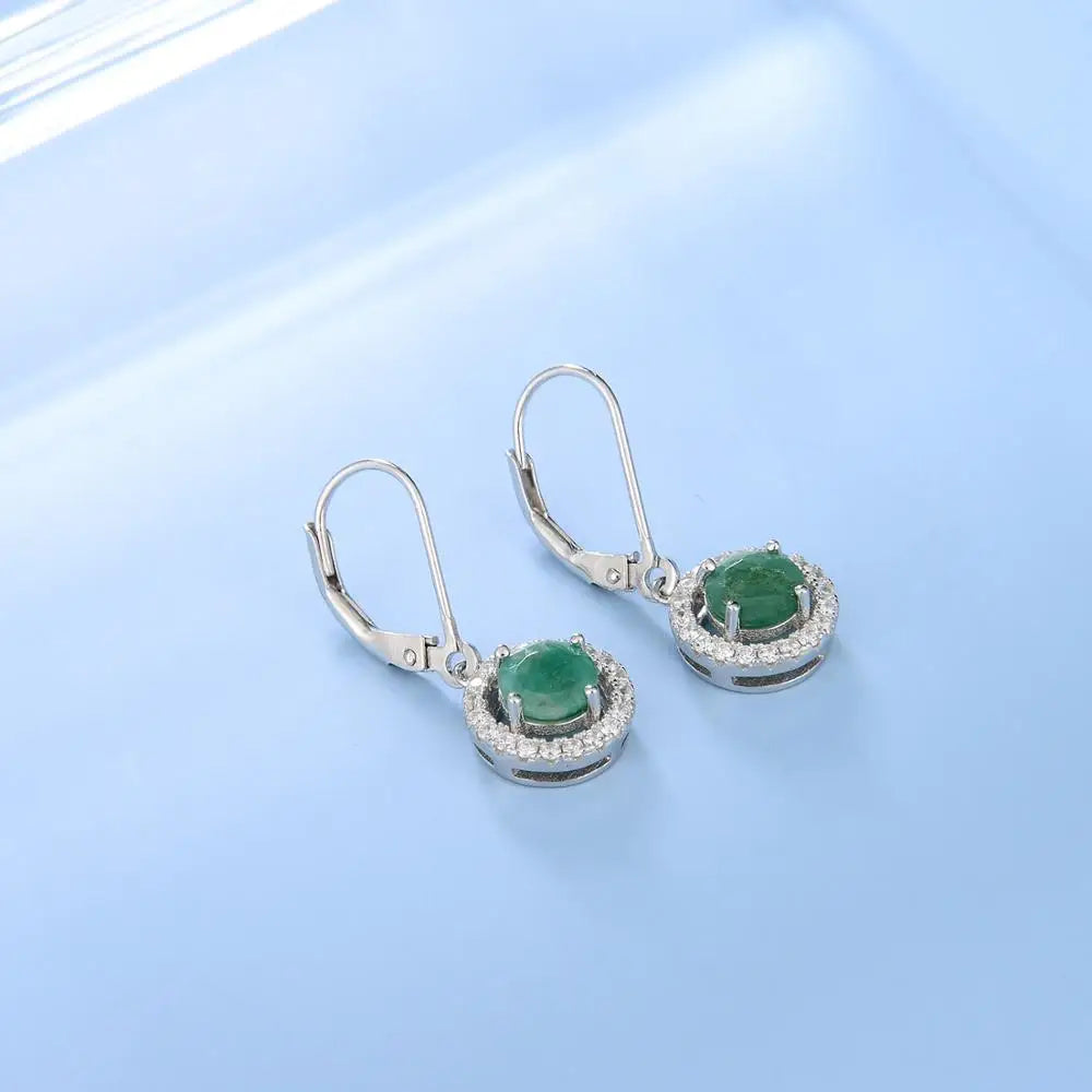 GEM'S BALLET Natural Black Garnet Emerald Birthstone Leverback Dangle Earrings 925 Sterling Silver