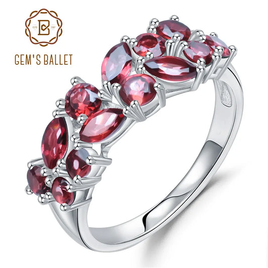 GEM'S BALLET 925 Sterling Silver Rose Gold Plated Wedding Band 2.47Ct Natural Red Garnet Gemstone