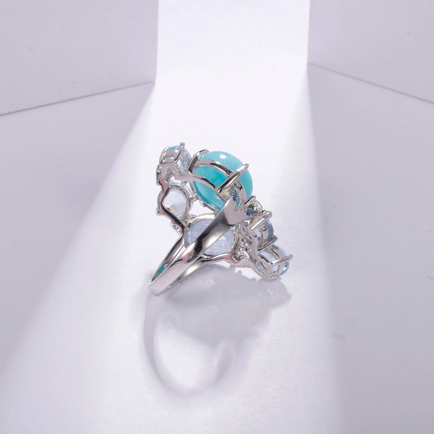 GEM'S BALLET 925 Sterling Silver Statement Rings Natural Amazonyte Blue Topaz Gemstone