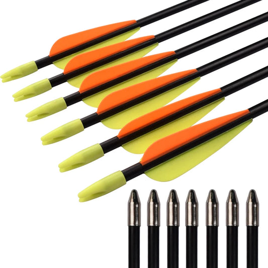 6/12PCS 24/26/28/30Inch Fiberglass Youth Archery Arrow Recurve Bow Fixed Bullet Point Tips