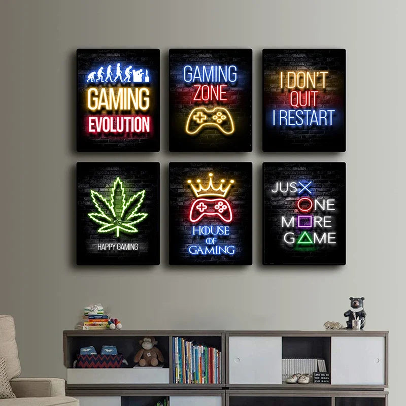 Nordic Gaming Quotes Art Posters for Boys Game Room Decor - Canvas Wall Prints