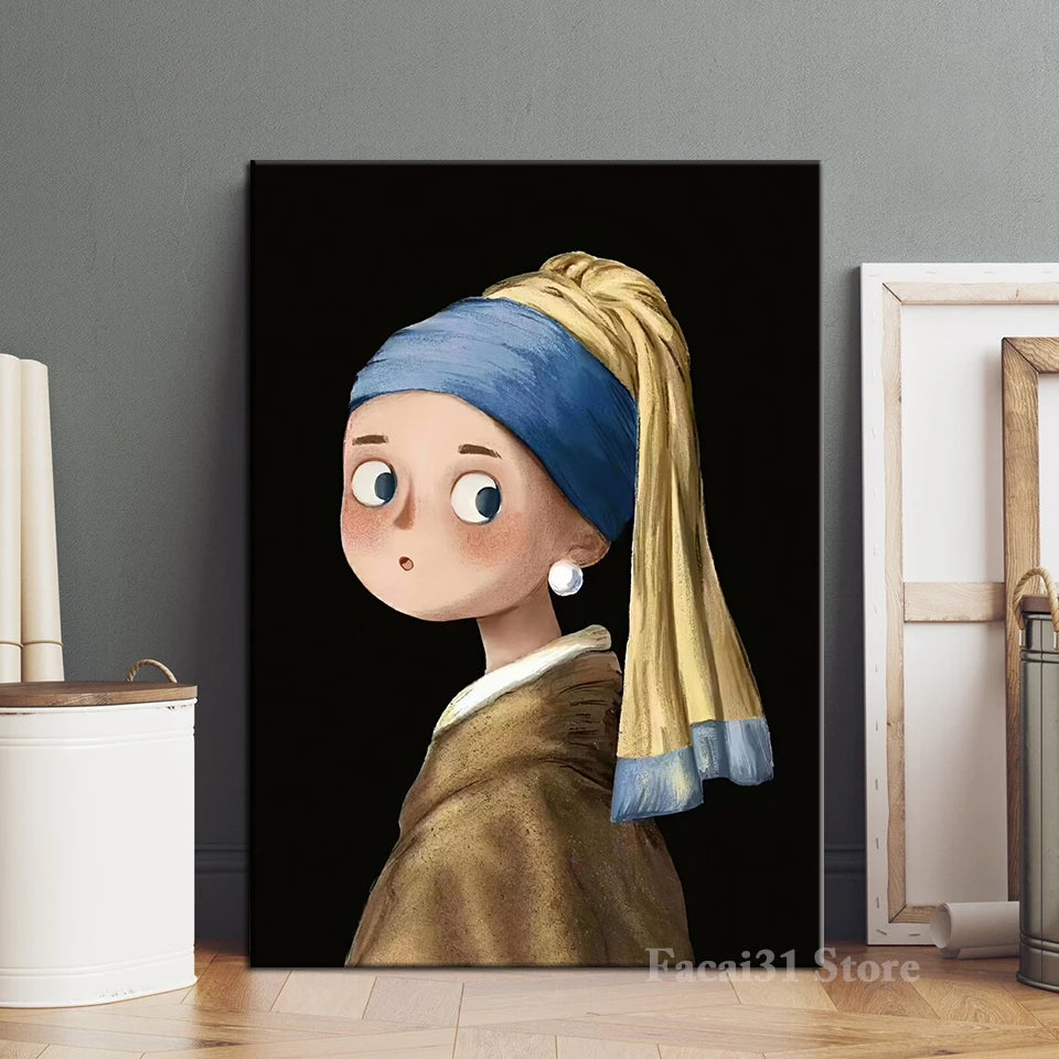 Cute Rabbit Version Poster Artist Johannes Vermeer Girl with a Pearl Earring Canvas Wall Art