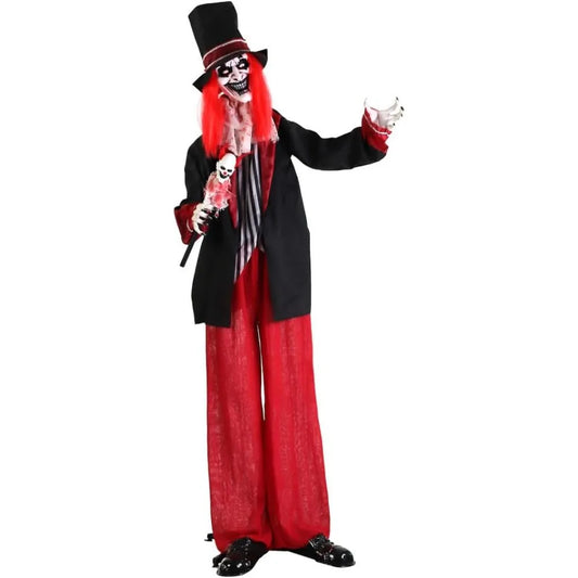 Shaking and Talking Clown with Clown-Head Magic Wand, Halloween Animatronic for Battery Operated Scary Halloween Decorations