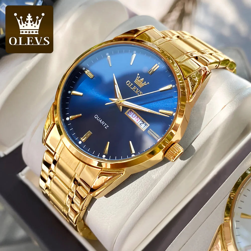 OLEVS Original Brand Men's Watch Stainless Steel Big Face Casual Dress Wrist Watch