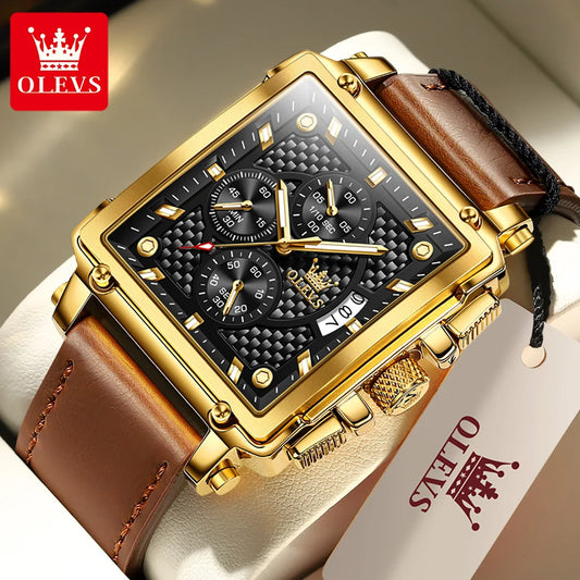 OLEVS 9925 Quartz Watch for Men Top Brand Luxury Hollow Square Sports Watches