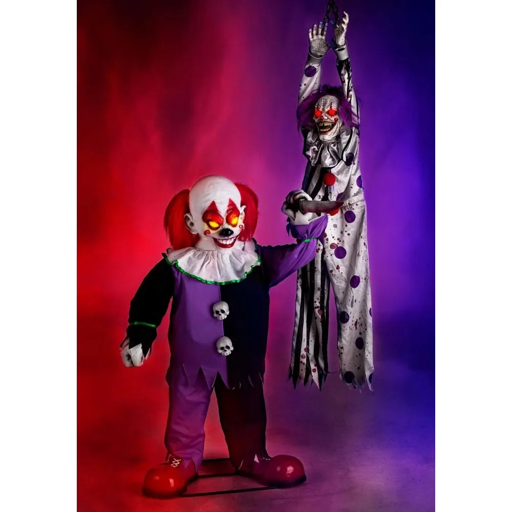 Halloween Decoration  Fun Costumes Little Killer Clown with Knife,Lifelike Step-pad Activated Clown Halloween Decoration