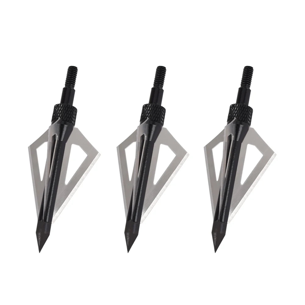 12Pcs 100 Grain Broadhead Black 3 Blades Beast Hunting fit Carbon Arrow Bolt Screw Arrow Head