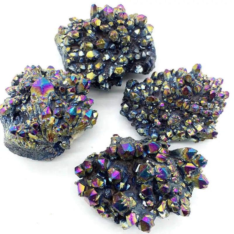 150g Large Natural Aura Rainbow Titanium Bismuth Quartz Crystal Cluster