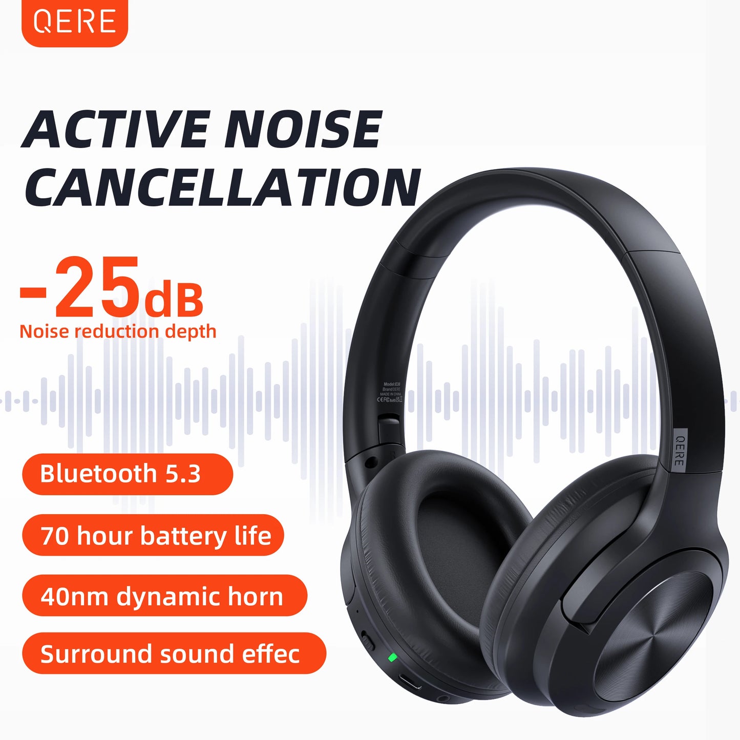 Wireless headphones QERE E80 Earphone bluetooth 5.3 ANC Noise Cancellation Hi-Res Audio Over the Ear Headset