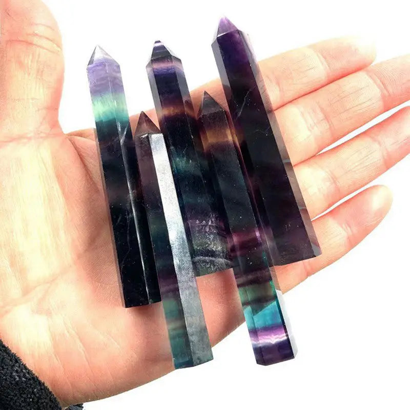 40-70mm Raw Natural Colorful Fluorite Quartz Crystal Point Obelisk