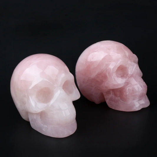 2" Natural Rose Quartz Crystal Skull Carved Reiki Healing Chakra Rock Stone Skeleton Sculpture