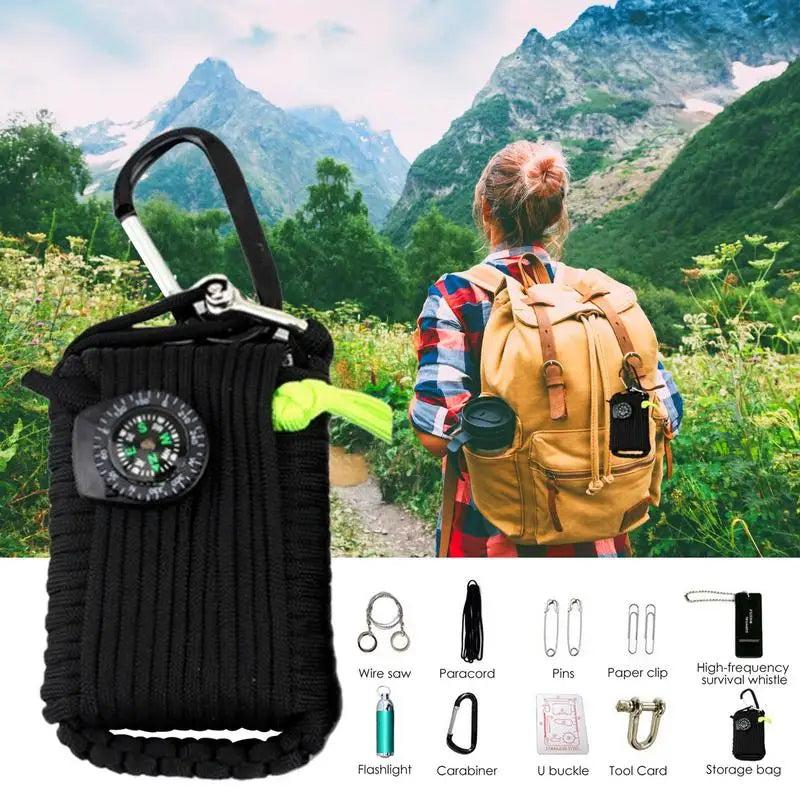 Survival Kits Camp Fishing Set Bags Includes Line Saw Paracord Pin Return Pin Whistle Flashlight