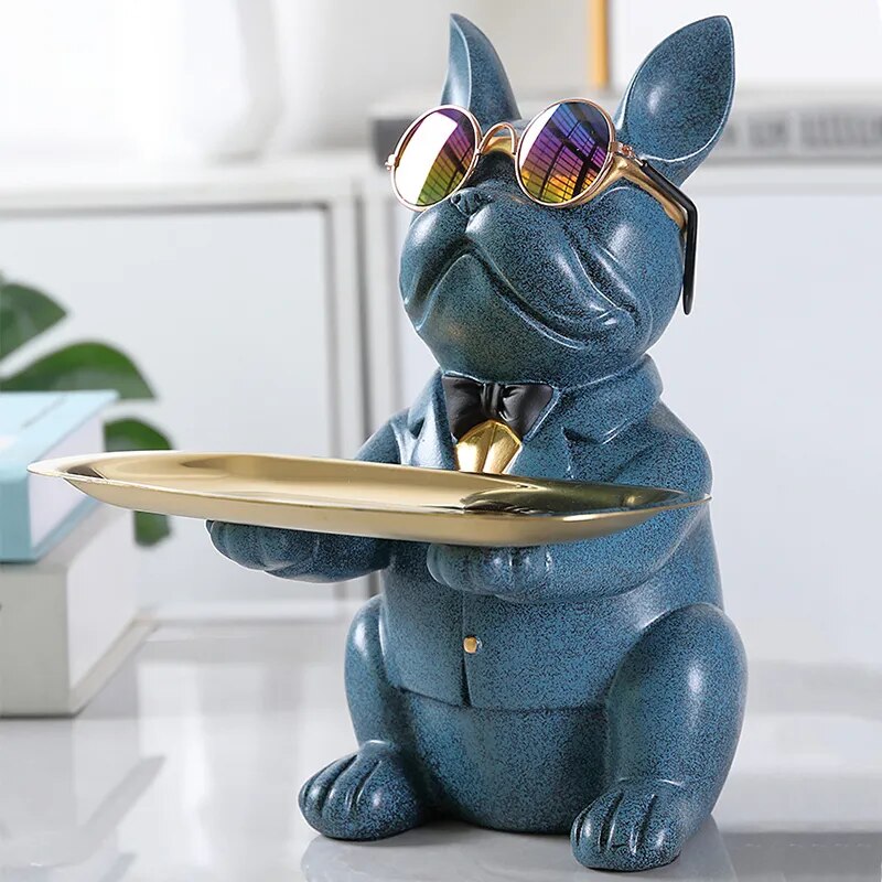 French Bulldog Sculpture Dog Statue Jewelry Storage Table Decoration