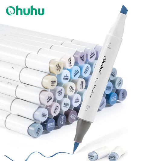 Ohuhu Honolulu 36 Gray Colors Marker Pen Set Alcohol Art Markers Refillable Dual Tips Sketching Drawing