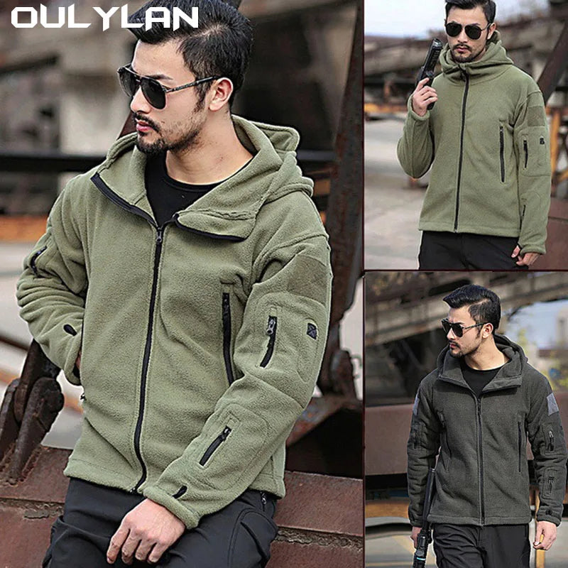 Oulylan Warm Fleece Tactical Jacket Mens Army Jackets Windbreaker Outdoor Work Jacket