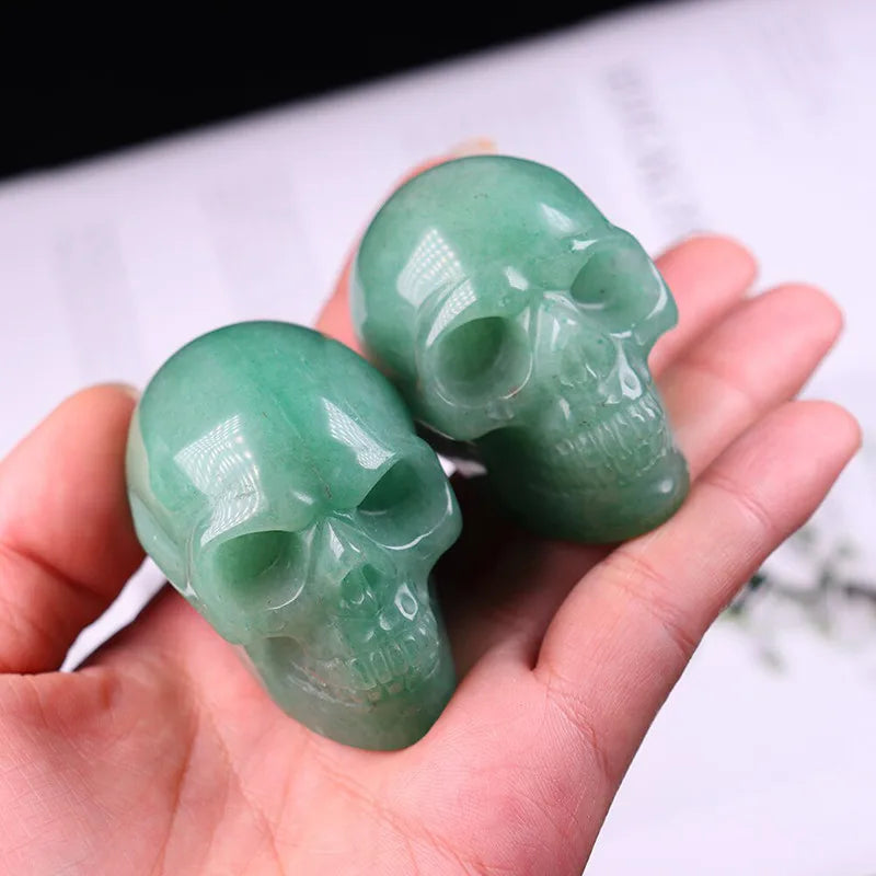 2" Natural Rock Green Aventurine Crystal Skull Carved Sculpture Healing Chakra Quartz Stone