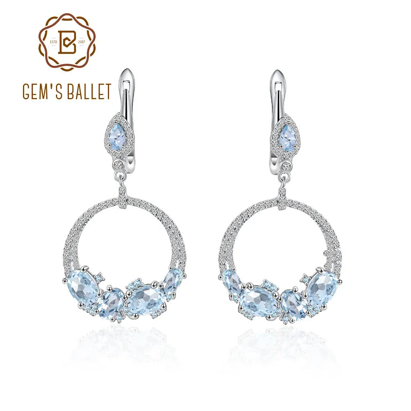 GEM'S BALLET Sky Blue Topaz Statement Dangle Earrings in 925 Sterling Silver Handmade Circle Earrings