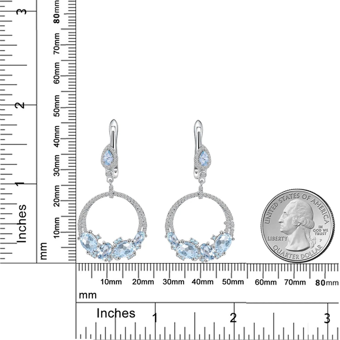 GEM'S BALLET Sky Blue Topaz Statement Dangle Earrings in 925 Sterling Silver Handmade Circle Earrings