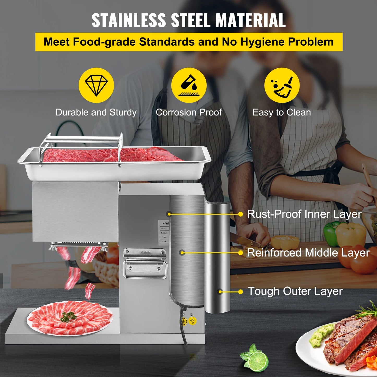 VEVOR 250Kg/H Electric Meat Slicer Stainless Steel 3mm Blades Meat Cutter Grinder Machine