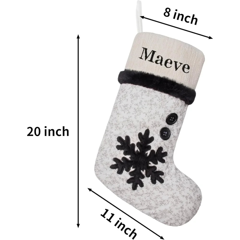 Personalized Black and White Christmas Stockings Set 6 Custom Name Xmas Stockings 2024 New Decoration with Pattern 20" Large