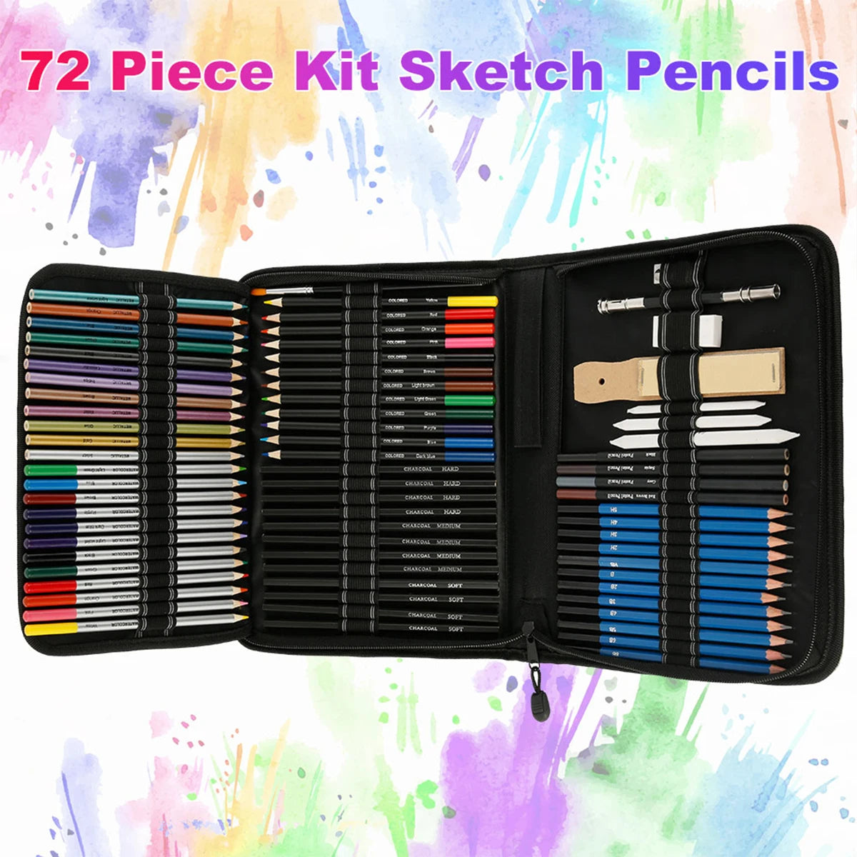 72Pcs Sketching Pencils Set Professional Complete Drawing Pencils Graphite Pencils Beginners Artists