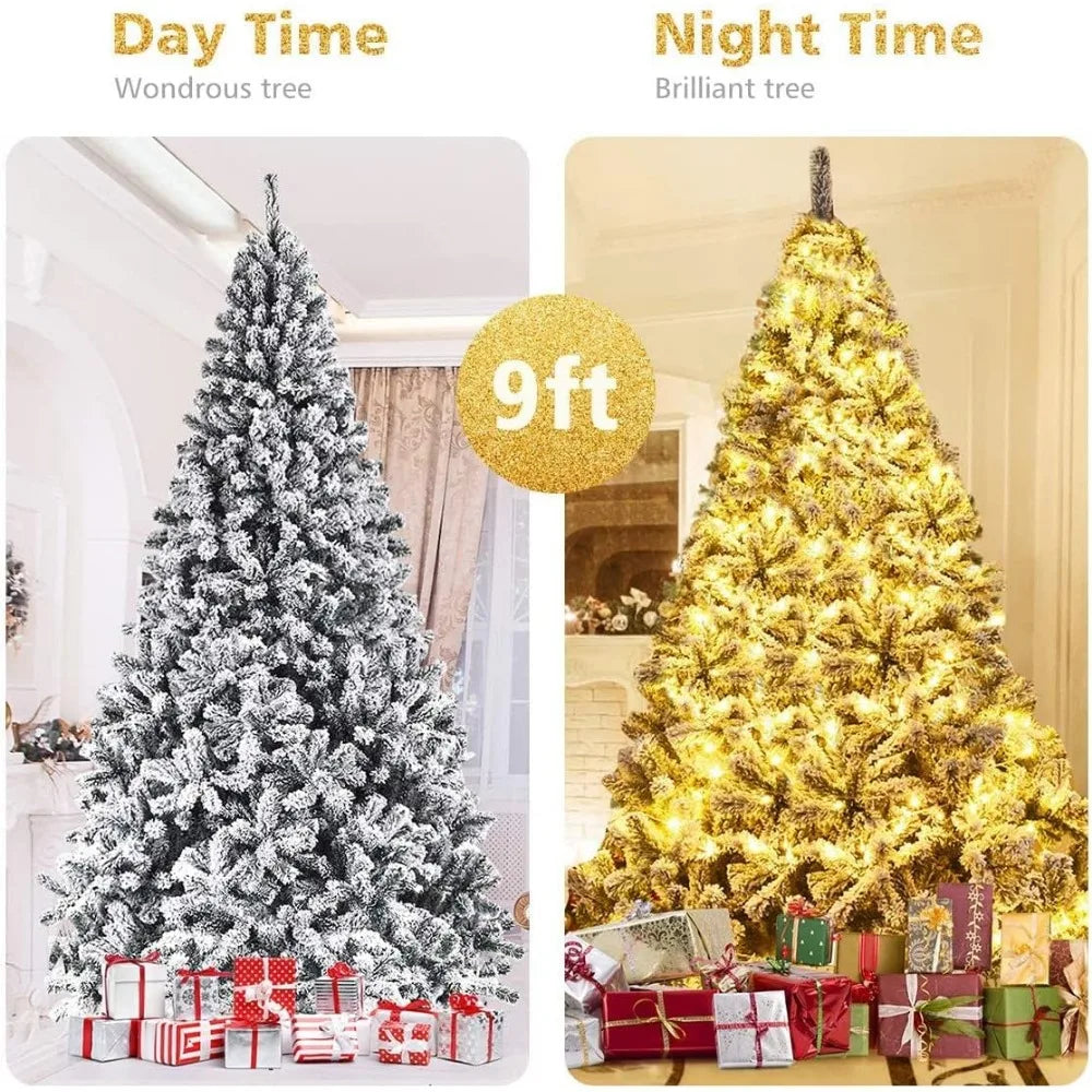 9FT Snowflake Christmas Tree with High Quality PVC Needles, Foldable Metal Bracket