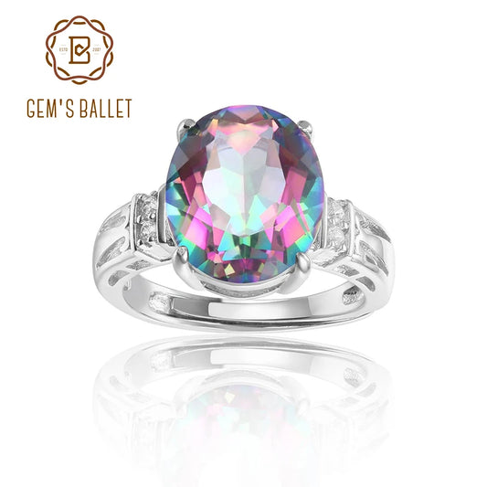 GEM'S BALLET 4.36Ct 10x12mm Oval Rainbow Mystic Topaz Gemstone Promise Engagement Rings