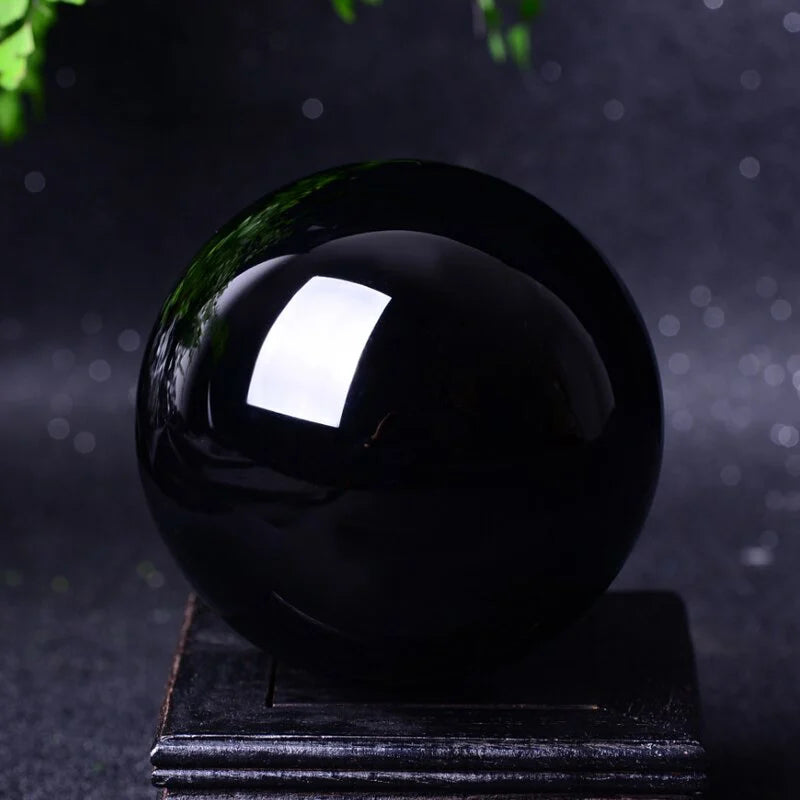 100mm Large Natural Black Obsidian Quartz Crystal Sphere Reiki Healing Chakra Stone Ball