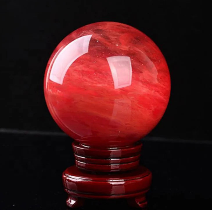 80mm Large Natural Red Smelting Polished Stone Ball Quartz Crystal Sphere