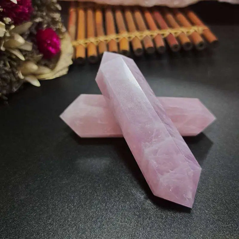 70-80mm Natural Pink Rose Quartz Crystal Point Hexagonal Wand Obelisk