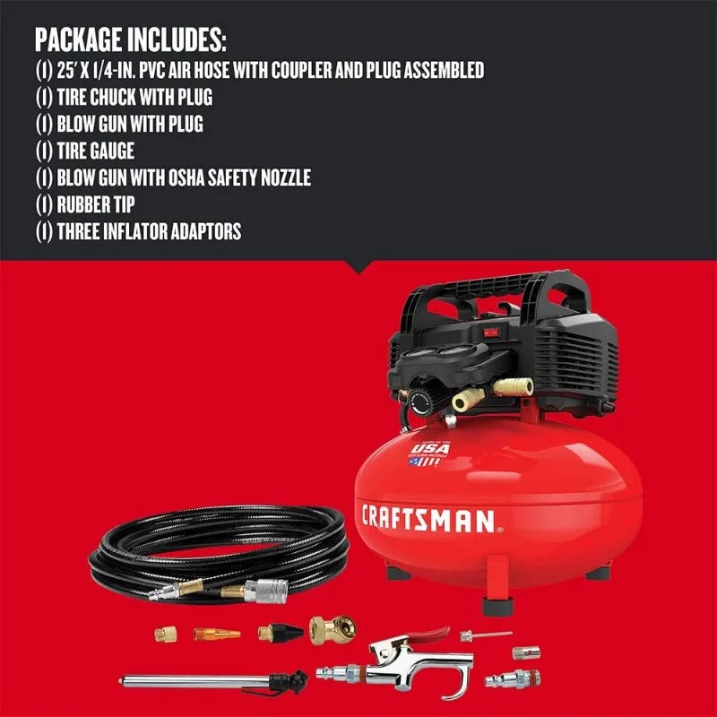 Craftsman Air Compressor, 6 Gallon, Pancake, Oil-Free with 13 Piece Accessory Kit (CMEC6150K)