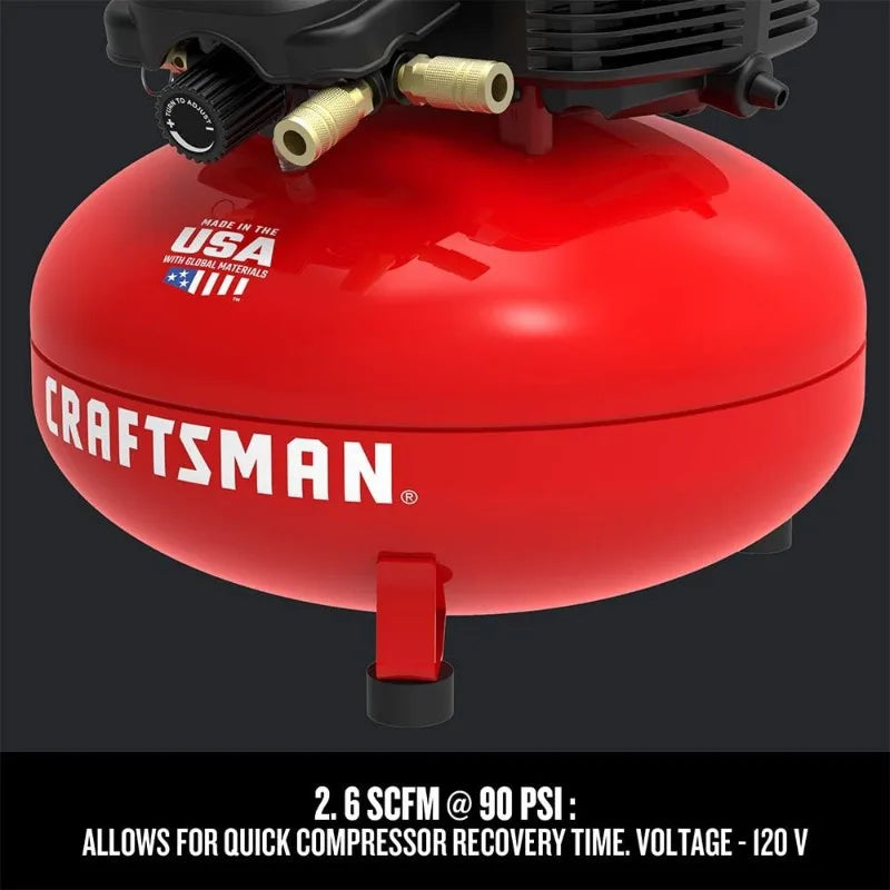 Craftsman Air Compressor, 6 Gallon, Pancake, Oil-Free with 13 Piece Accessory Kit (CMEC6150K)