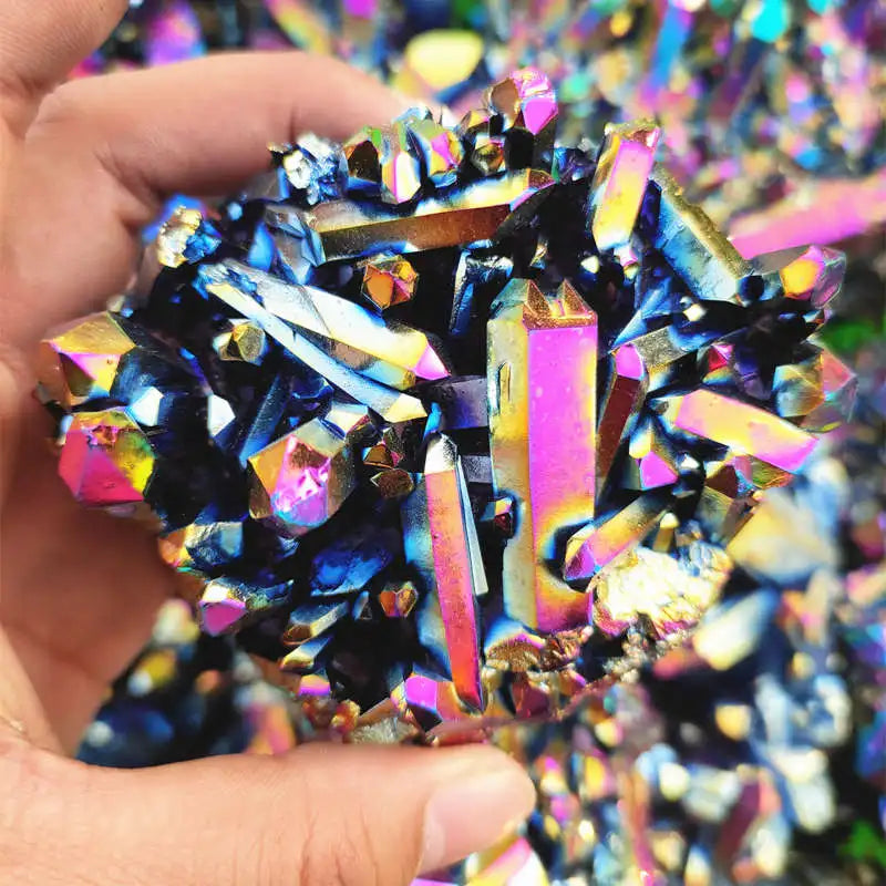 70g Natural Aura Rainbow Titanium Bismuth Quartz Crystal Cluster