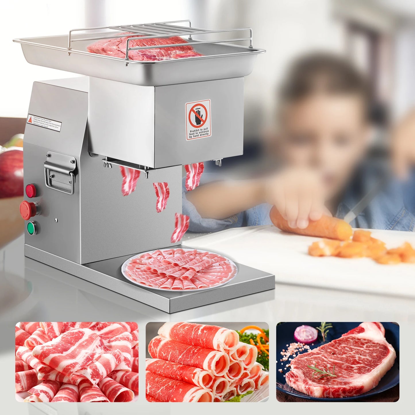 VEVOR 250Kg/H Electric Meat Slicer Stainless Steel 3mm Blades Meat Cutter Grinder Machine