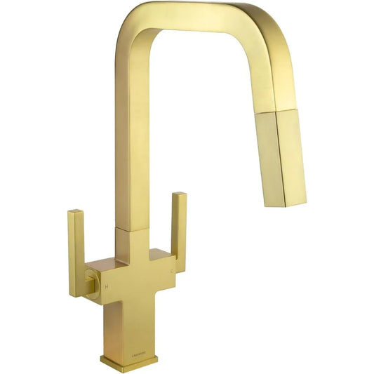 Brushed Gold Kitchen Faucet With Pull Down Sprayer