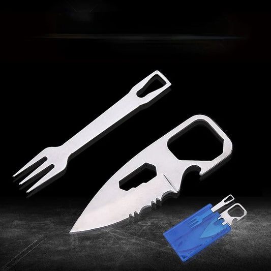 2023  EDC Safety First Aid Outdoor Multifunction Tool Card Camping Survival Equipment Portable Barbecue  Fork