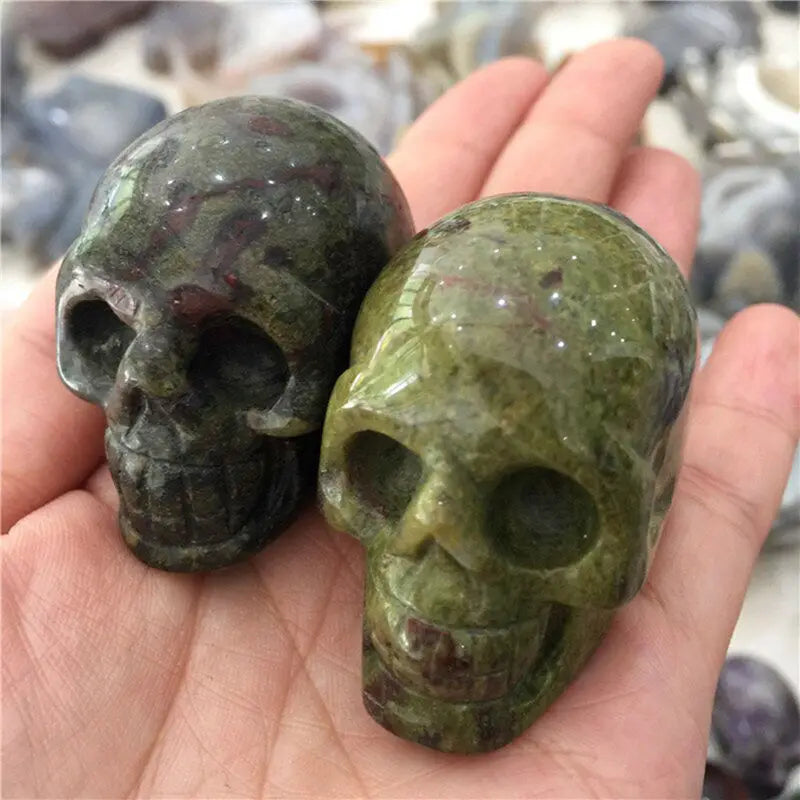 2" Raw Natural Dragon Blood Crystal Ghost Skull Carved Reiki Healing Chakra Quartz Stone Skeleton