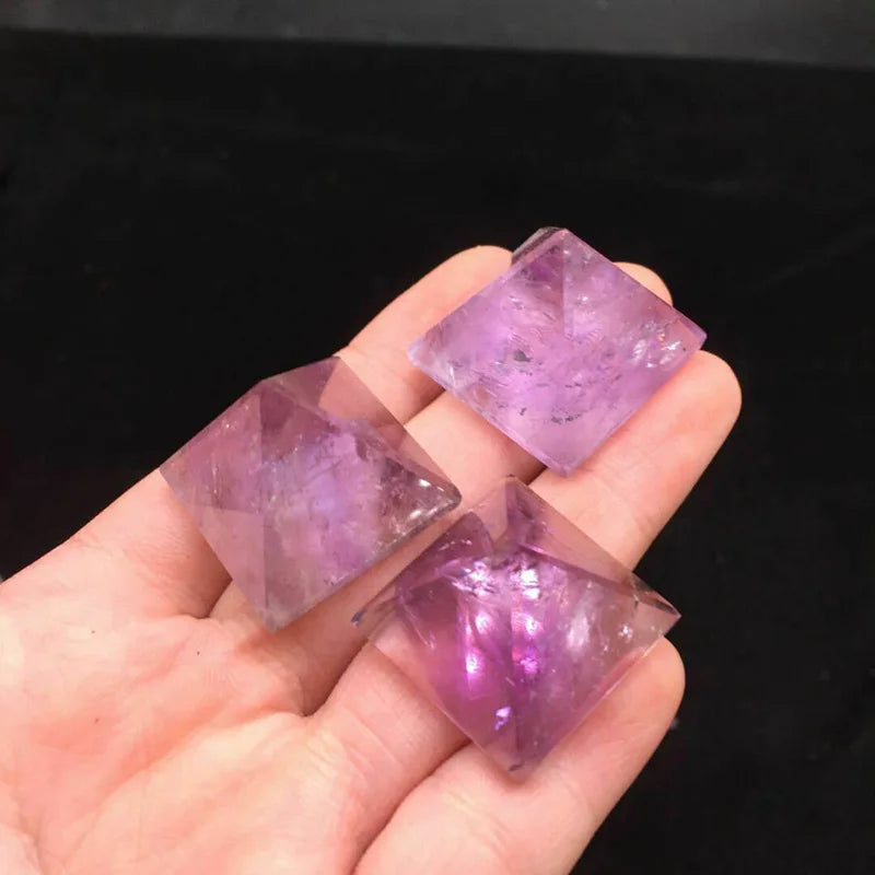 Purple Natural Brazilian Amethyst Quartz Crystal Pyramid Healing Gemstone